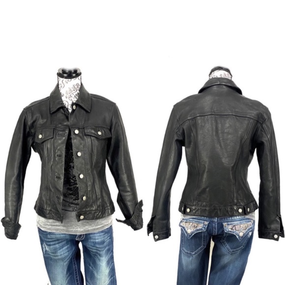 GAP- Cropped Leather Icon Trucker Jacket - Picture 8 of 8